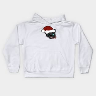 Christmas Black Cat Eating Candy Cane Kids Hoodie